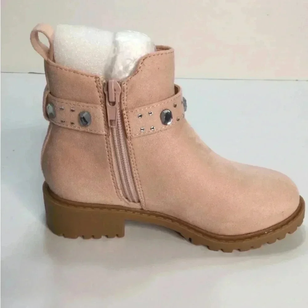 NIB Rilista Girls Lug Sole Boot Chelsea Non-slip  Suede Rhinestone Kids Size 4